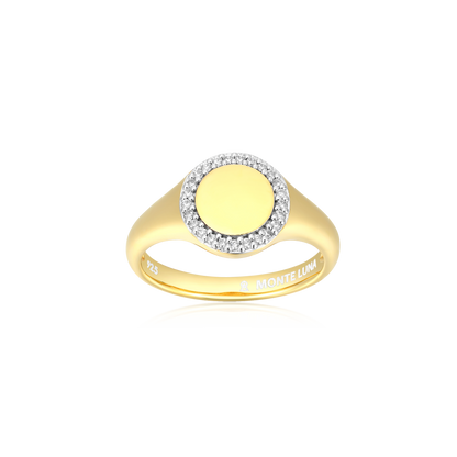 Lab-Created Diamond Pave-Framed Signet Ring in 14K Yellow Gold-Plated Sterling Silver | M by Monte Luna