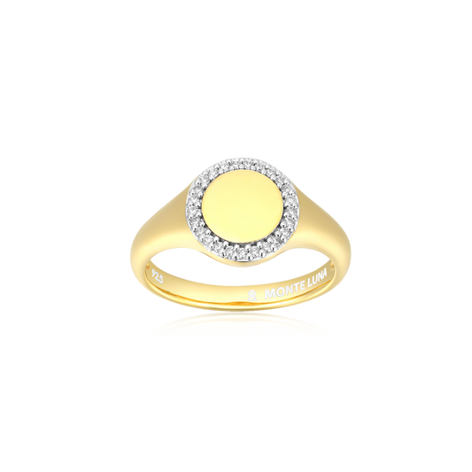 Lab-Created Diamond Pave-Framed Signet Ring in 14K Yellow Gold-Plated Sterling Silver | M by Monte Luna