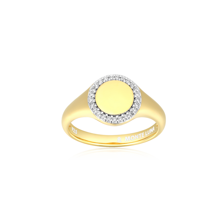 Lab-Created Diamond Pave-Framed Signet Ring in 14K Yellow Gold-Plated Sterling Silver | M by Monte Luna