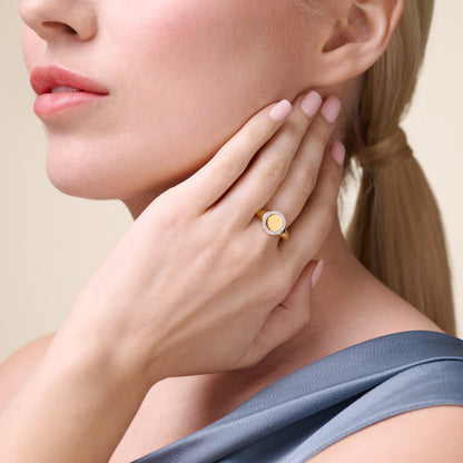 Lab-Created Diamond Pave-Framed Signet Ring in 14K Yellow Gold-Plated Sterling Silver | M by Monte Luna