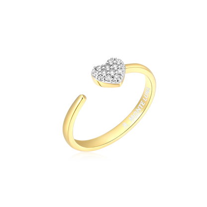 Mini-Heart Bypass Ring in 14K Yellow Gold-Plated Sterling Silver | M by Monte Luna