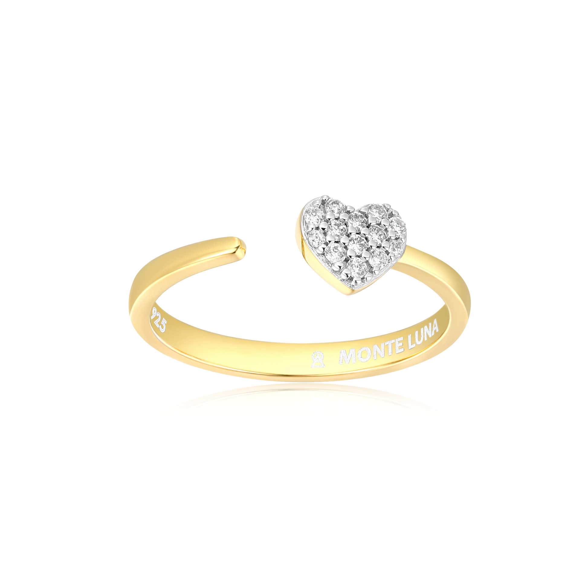 Mini-Heart Bypass Ring in 14K Yellow Gold-Plated Sterling Silver | M by Monte Luna