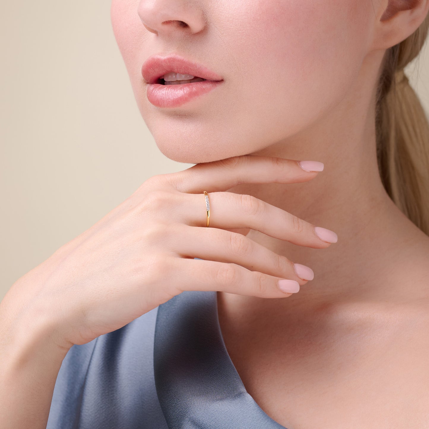 Lab-Created Diamond Line Stackable Ring in 14K Yellow Gold-Plated Sterling Silver | M by Monte Luna