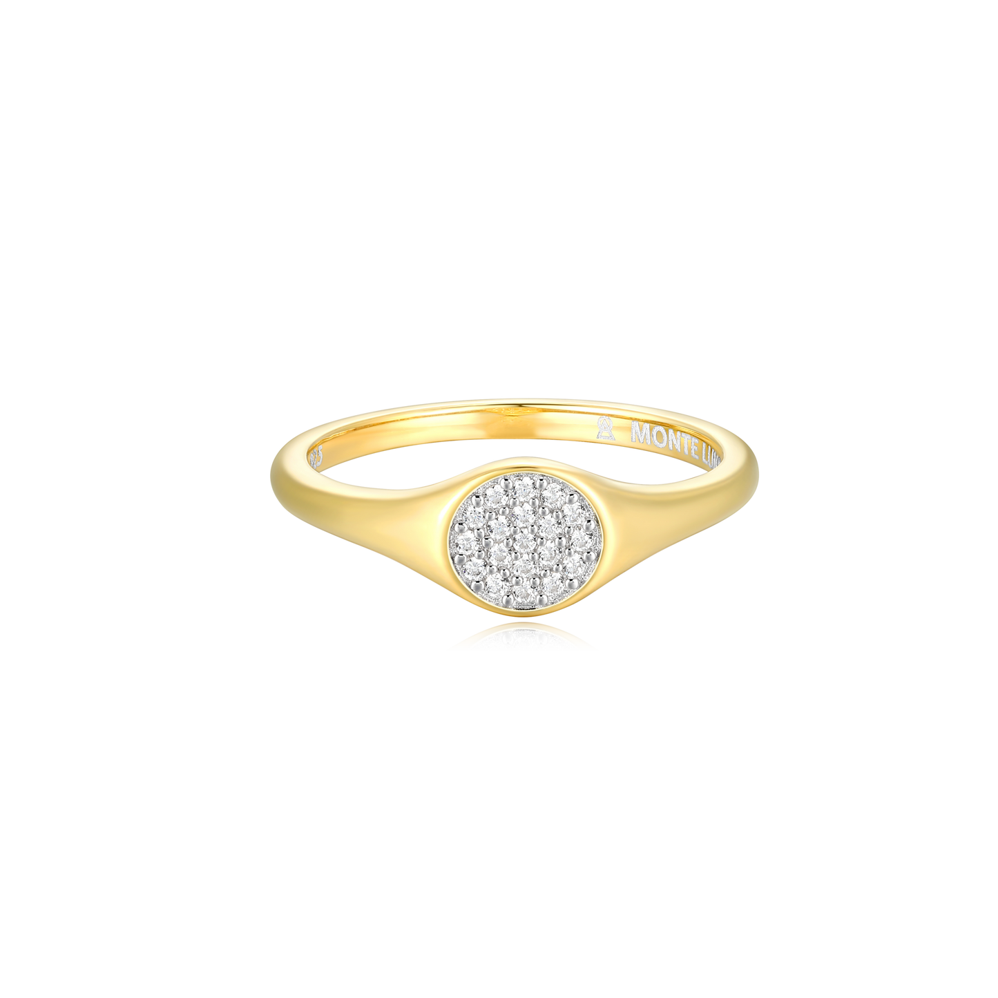 Lab-Created Diamond Pave Circle Signet Ring in 14K Yellow Gold-Plated Sterling Silver | M by Monte Luna