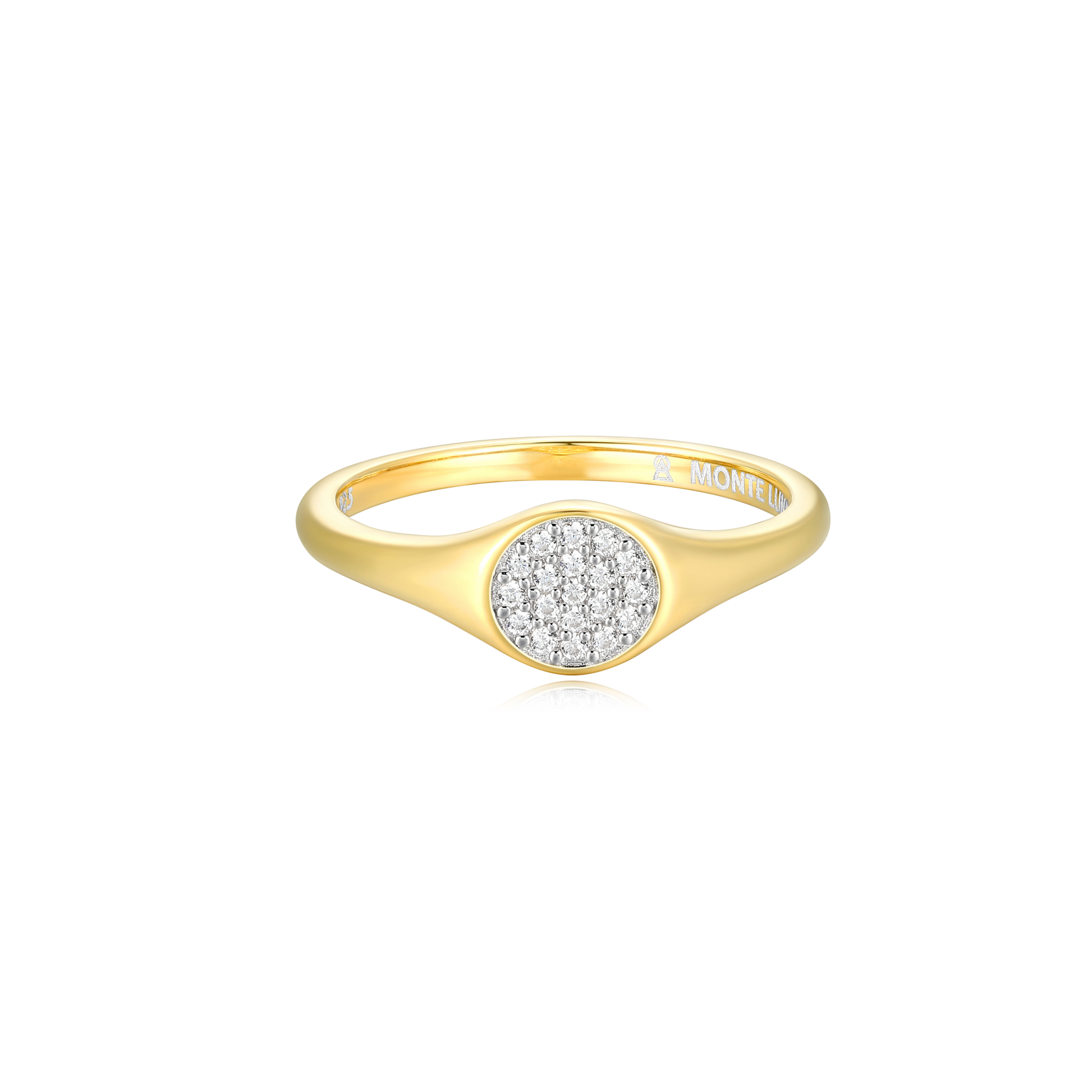 Lab-Created Diamond Pave Circle Signet Ring in 14K Yellow Gold-Plated Sterling Silver | M by Monte Luna