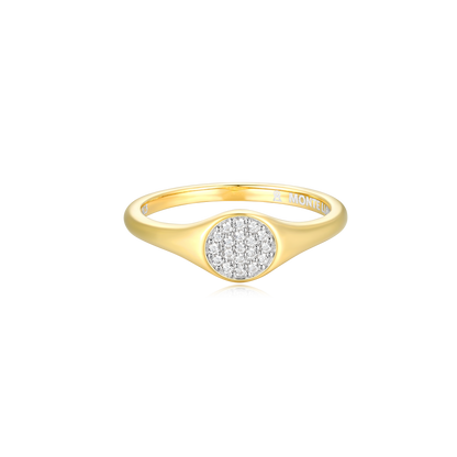 Lab-Created Diamond Pave Circle Signet Ring in 14K Yellow Gold-Plated Sterling Silver | M by Monte Luna