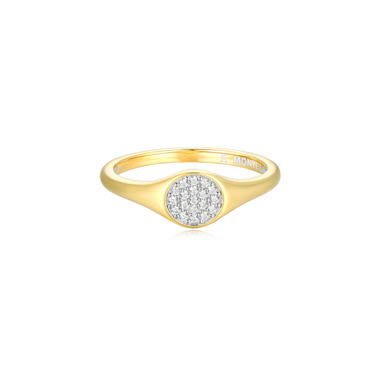 Lab-Created Diamond Pave Circle Signet Ring in 14K Yellow Gold-Plated Sterling Silver | M by Monte Luna