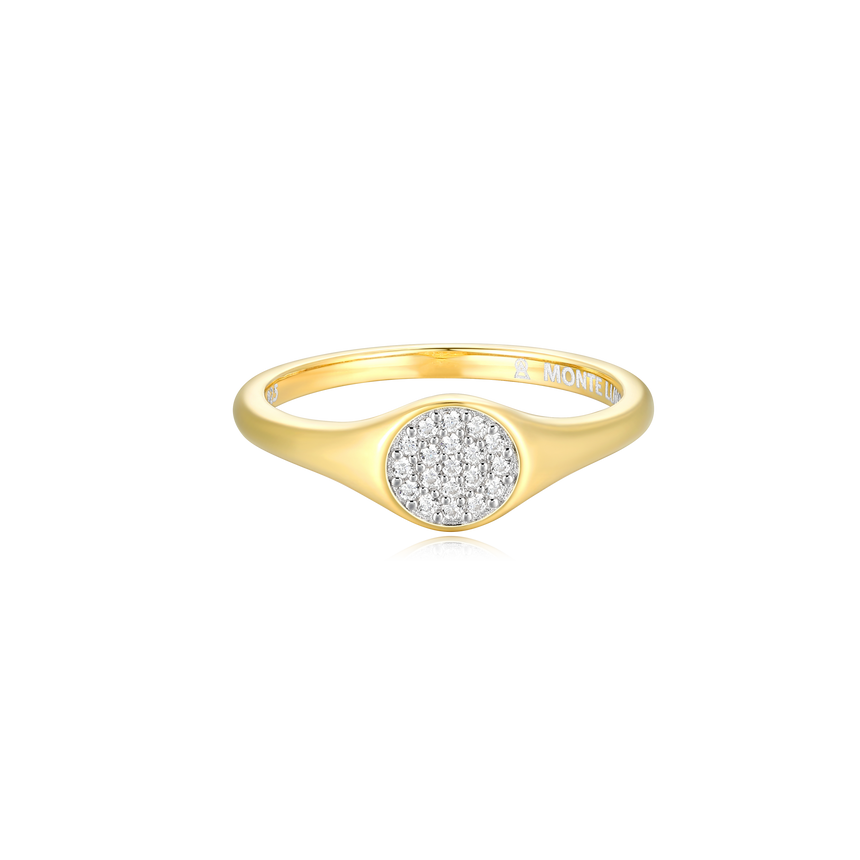 Lab-Created Diamond Pave Circle Signet Ring in 14K Yellow Gold-Plated Sterling Silver | M by Monte Luna