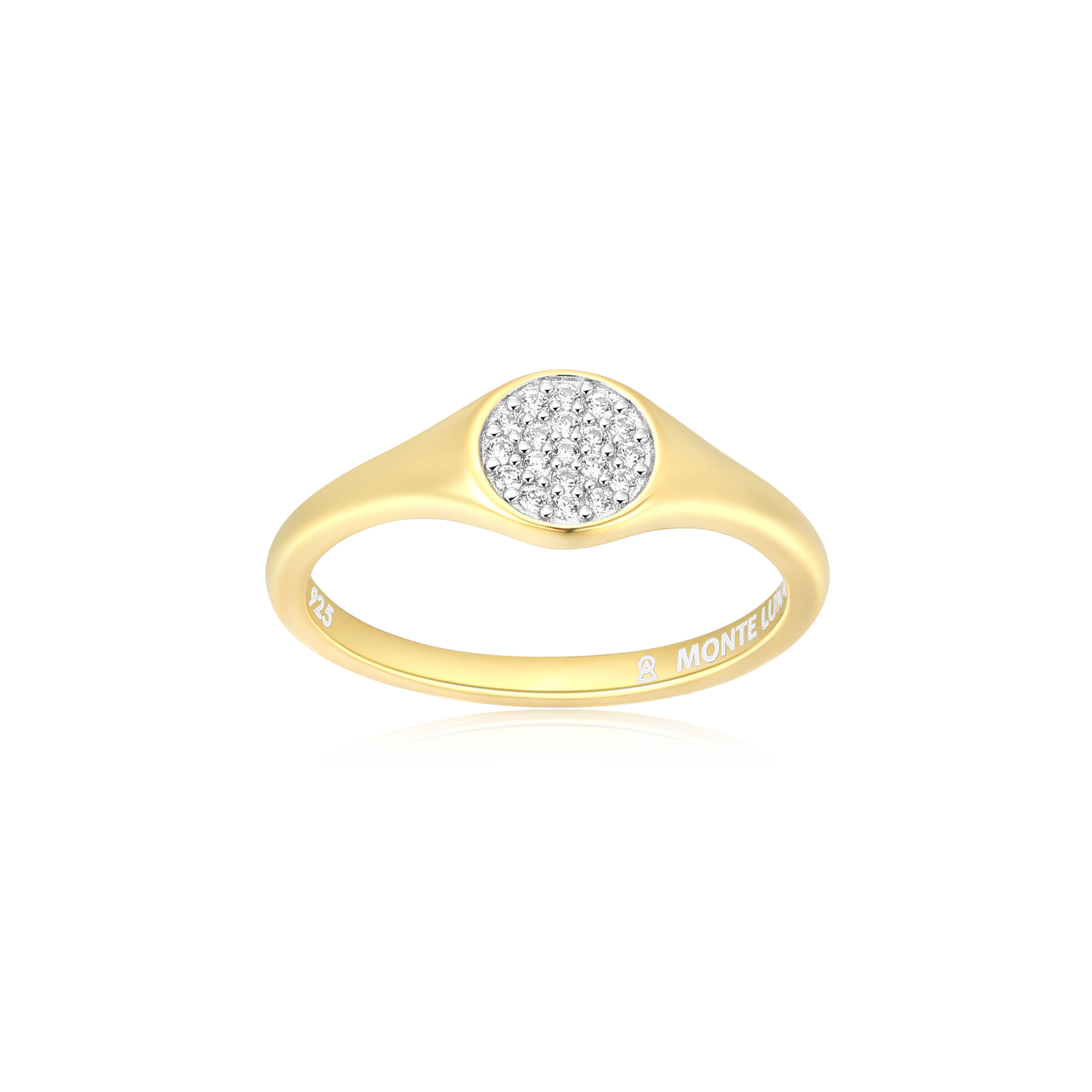 Lab-Created Diamond Pave Circle Signet Ring in 14K Yellow Gold-Plated Sterling Silver | M by Monte Luna