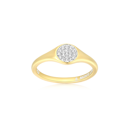 Lab-Created Diamond Pave Circle Signet Ring in 14K Yellow Gold-Plated Sterling Silver | M by Monte Luna