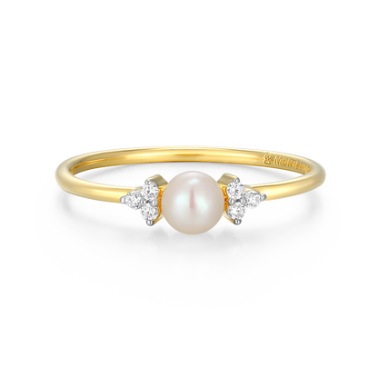 Genuine Pearl & Lab-Created Diamond Cluster Ring in 14K Gold & Rhodium-Plated Sterling Silver | M by Monte Luna