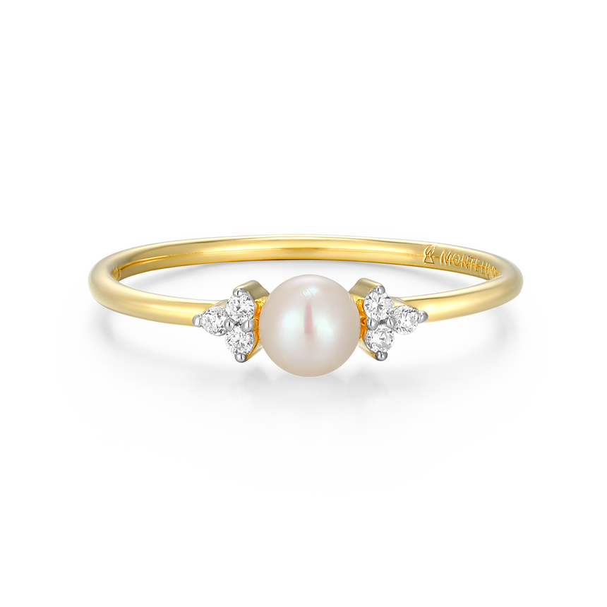 Genuine Pearl & Lab-Created Diamond Cluster Ring in 14K Gold & Rhodium-Plated Sterling Silver | M by Monte Luna