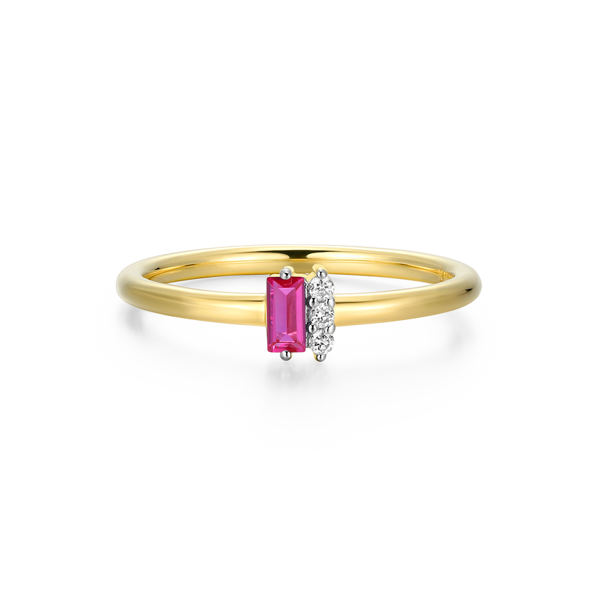 Lab-Created Ruby Baguette & Diamond Round Cluster Ring in 14K Gold & Rhodium-Plated Sterling Silver | M by Monte Luna