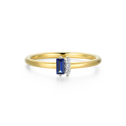 Lab-Created Sapphire Baguette & Diamond Round Cluster Ring in 14K Gold & Rhodium-Plated Sterling Silver | M by Monte Luna