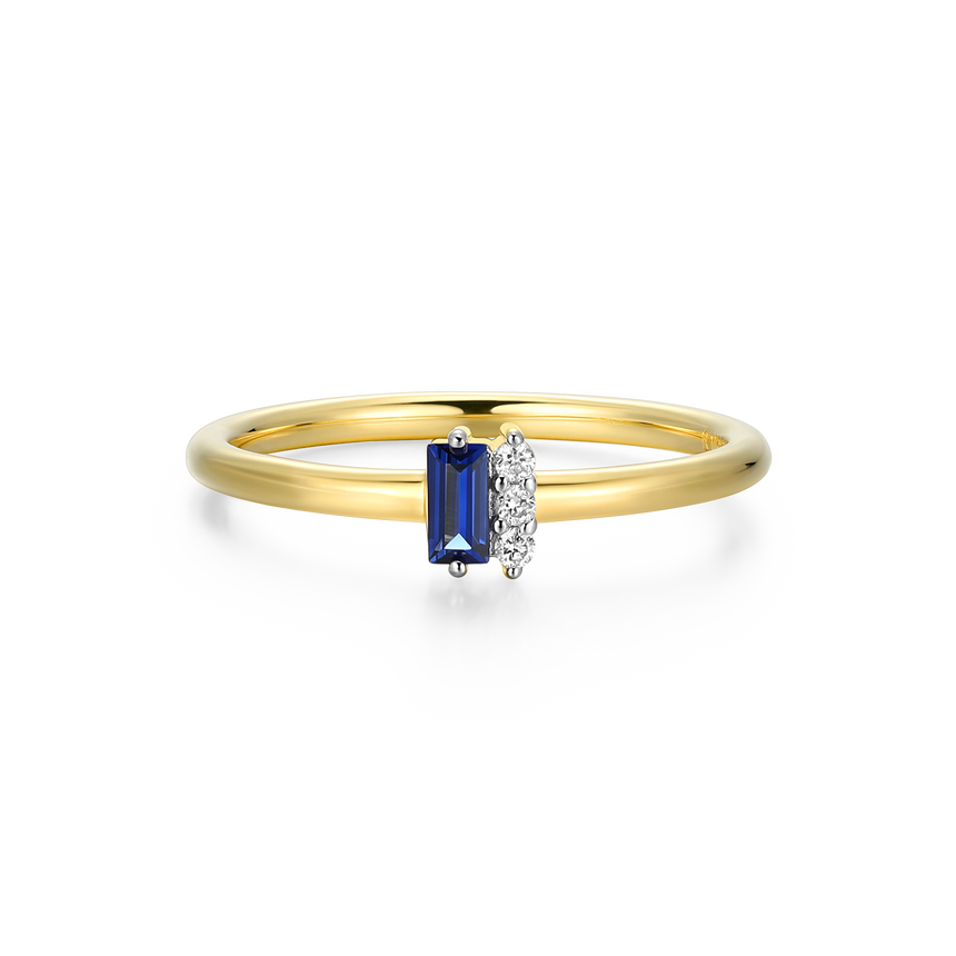 Lab-Created Sapphire Baguette & Diamond Round Cluster Ring in 14K Gold & Rhodium-Plated Sterling Silver | M by Monte Luna