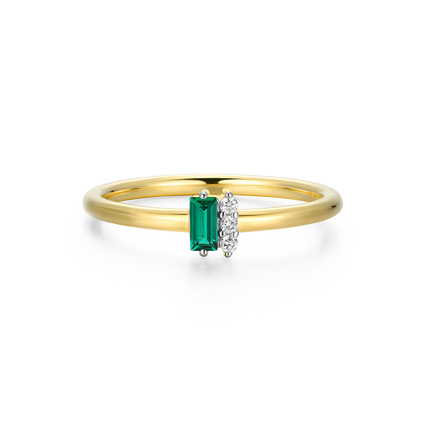 Lab-Created Emerald Baguette & Diamond Round Cluster Ring in 14K Gold & Rhodium-Plated Sterling Silver | M by Monte Luna