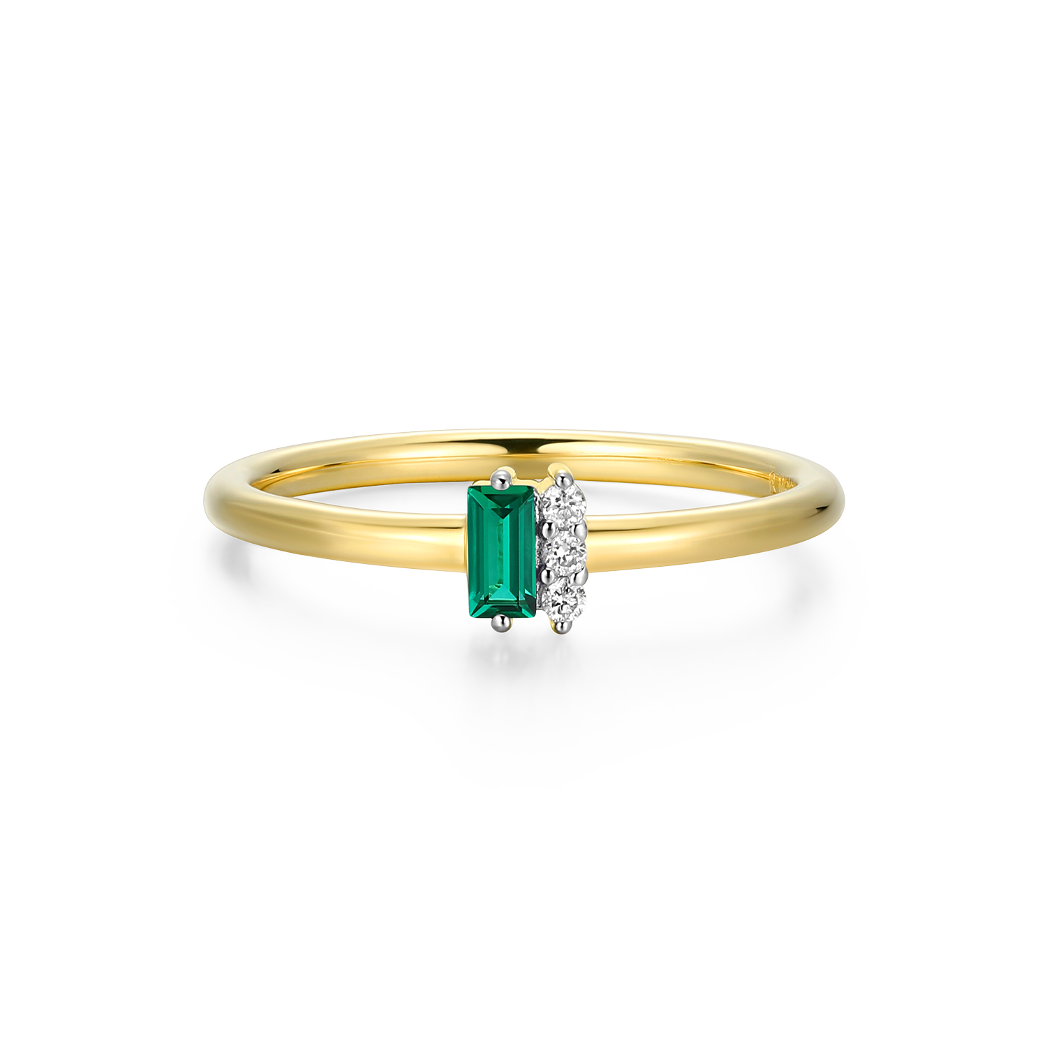 Lab-Created Emerald Baguette & Diamond Round Cluster Ring in 14K Gold & Rhodium-Plated Sterling Silver | M by Monte Luna