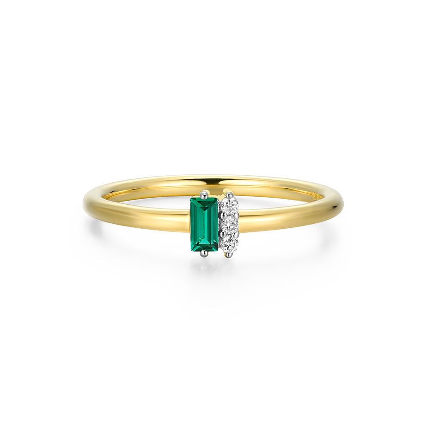 Lab-Created Emerald Baguette & Diamond Round Cluster Ring in 14K Gold & Rhodium-Plated Sterling Silver | M by Monte Luna