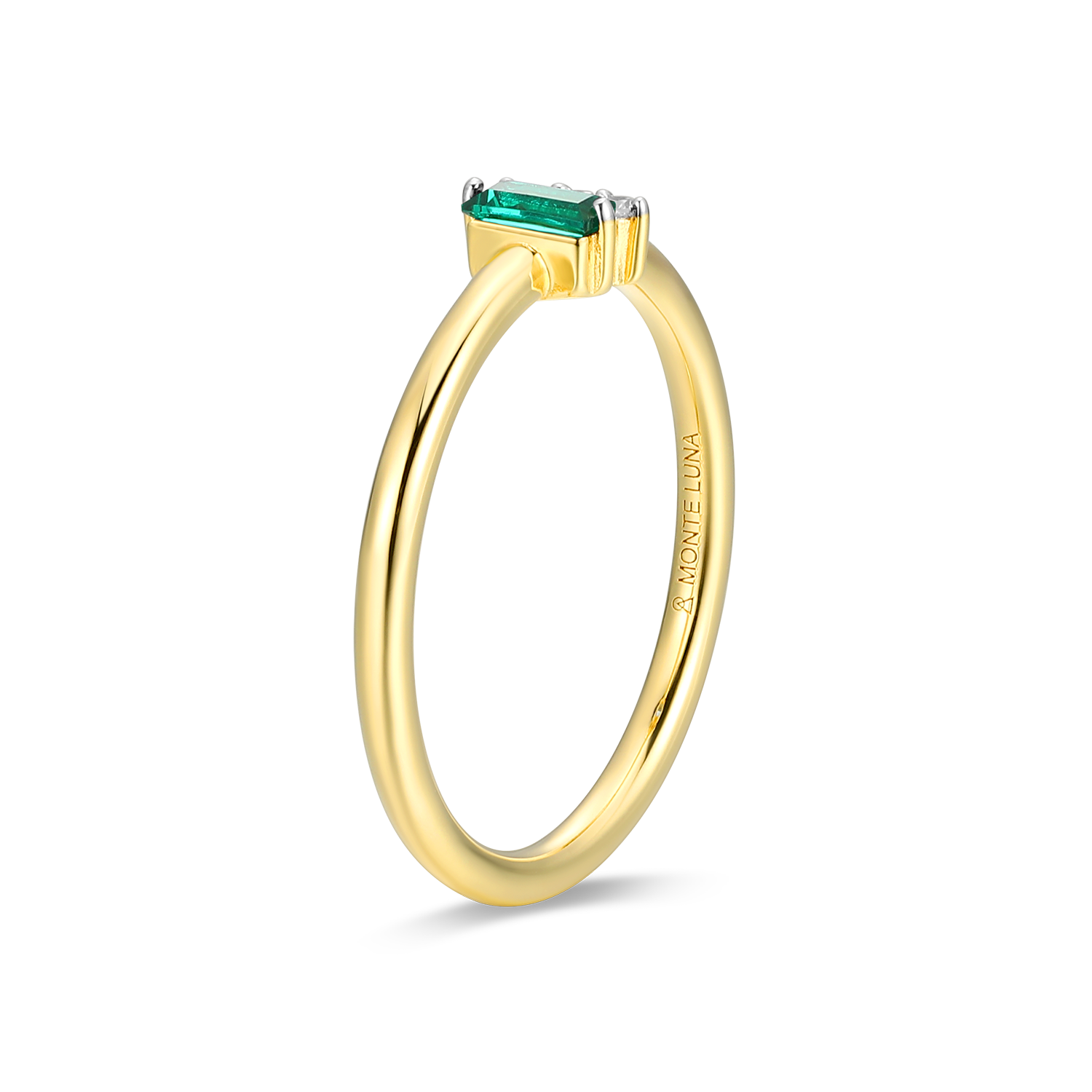 Lab-Created Emerald Baguette & Diamond Round Cluster Ring in 14K Gold & Rhodium-Plated Sterling Silver | M by Monte Luna