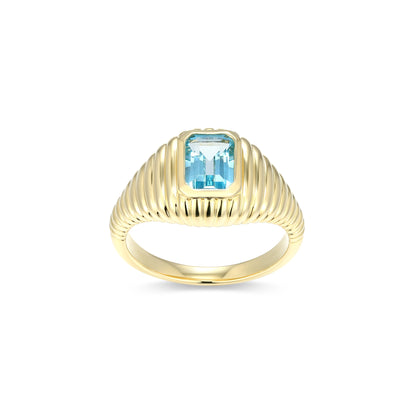 RR0242Y6 - Blue Topaz Ribbed Signet Ring | reign