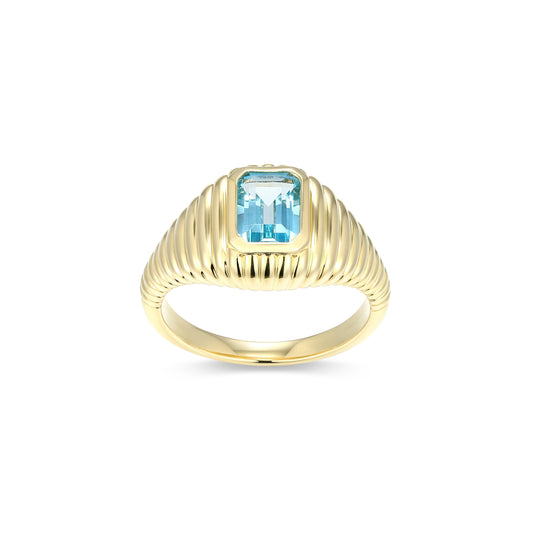 RR0242Y6 - Blue Topaz Ribbed Signet Ring | reign
