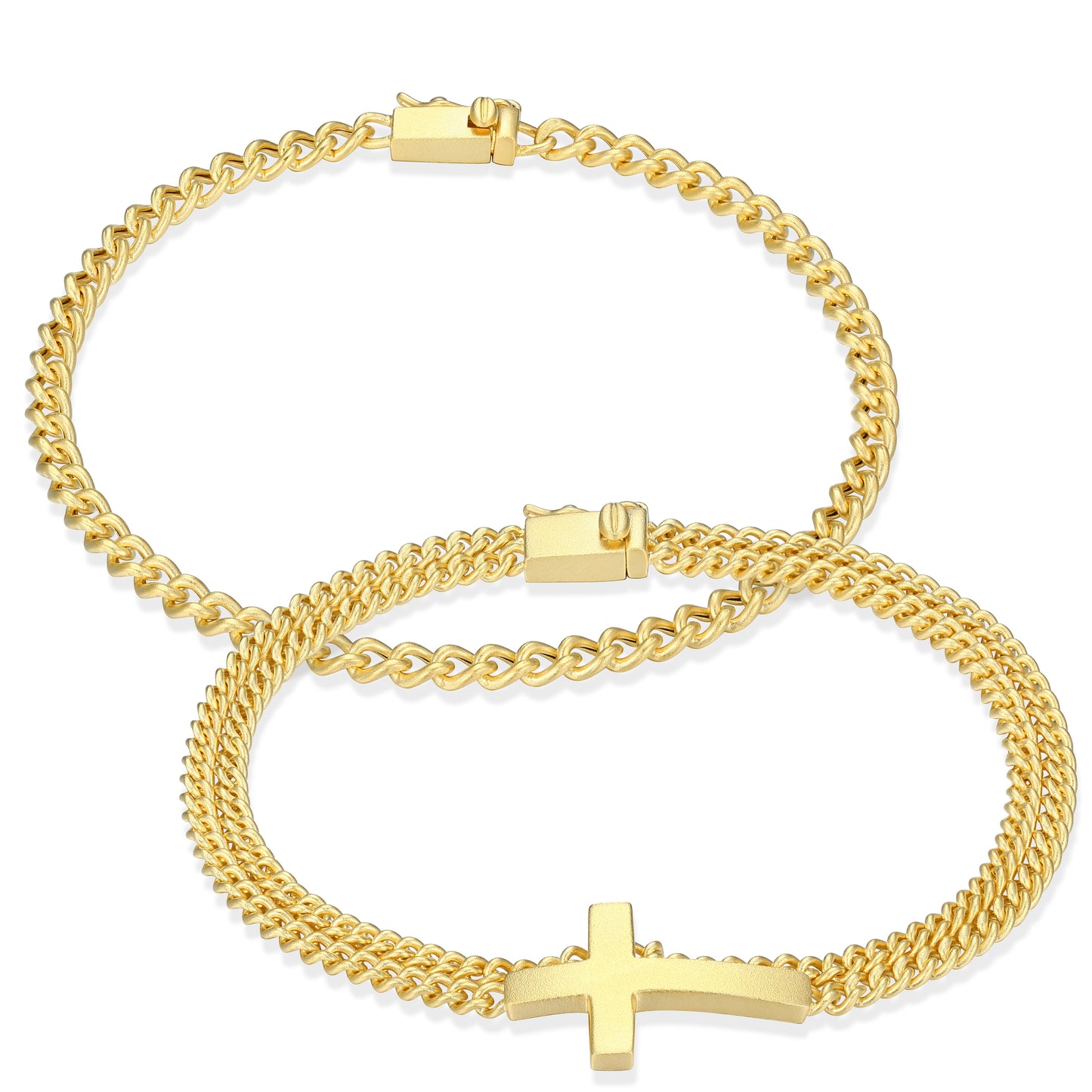 UB0106 - Cross Box Set Double Cuban Chain & Classic Cuban Chain Bracelets in 14K Yellow Gold - Plated Sterling Silver | ethos