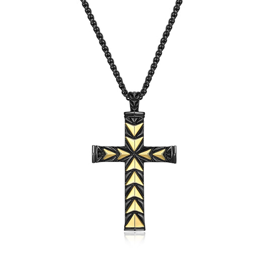 Chevron Cross Necklace in Gunmetal and Gold-Plated Sterling Silver - 24" | ethos