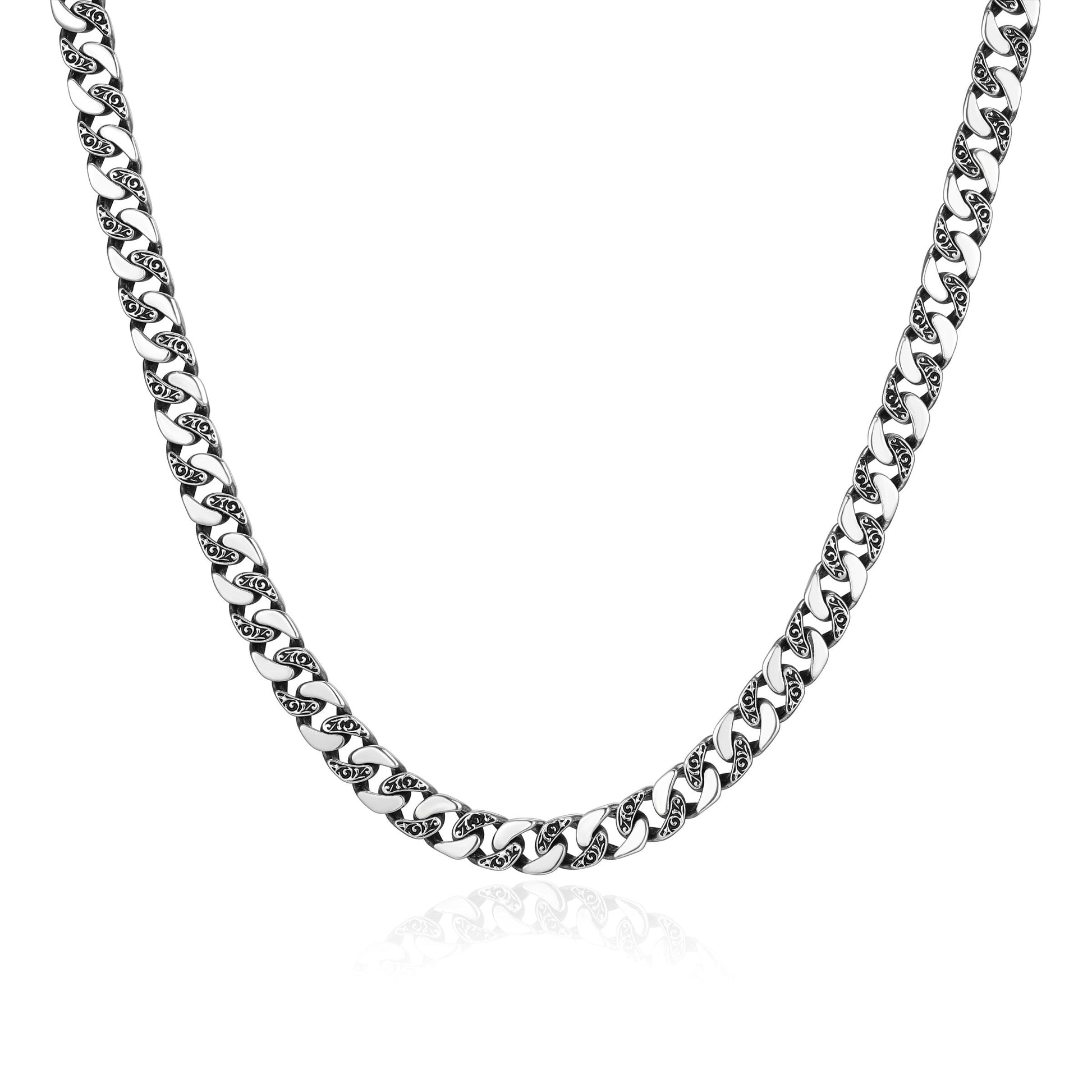 Chisel Contrast Cuban Link Chain Necklace in Oxidized Rhodium-Plated Sterling Silver | ethos