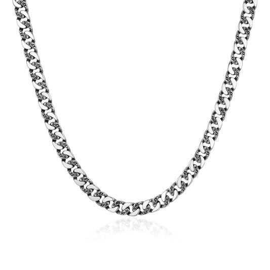 Chisel Contrast Cuban Link Chain Necklace in Oxidized Rhodium-Plated Sterling Silver | ethos