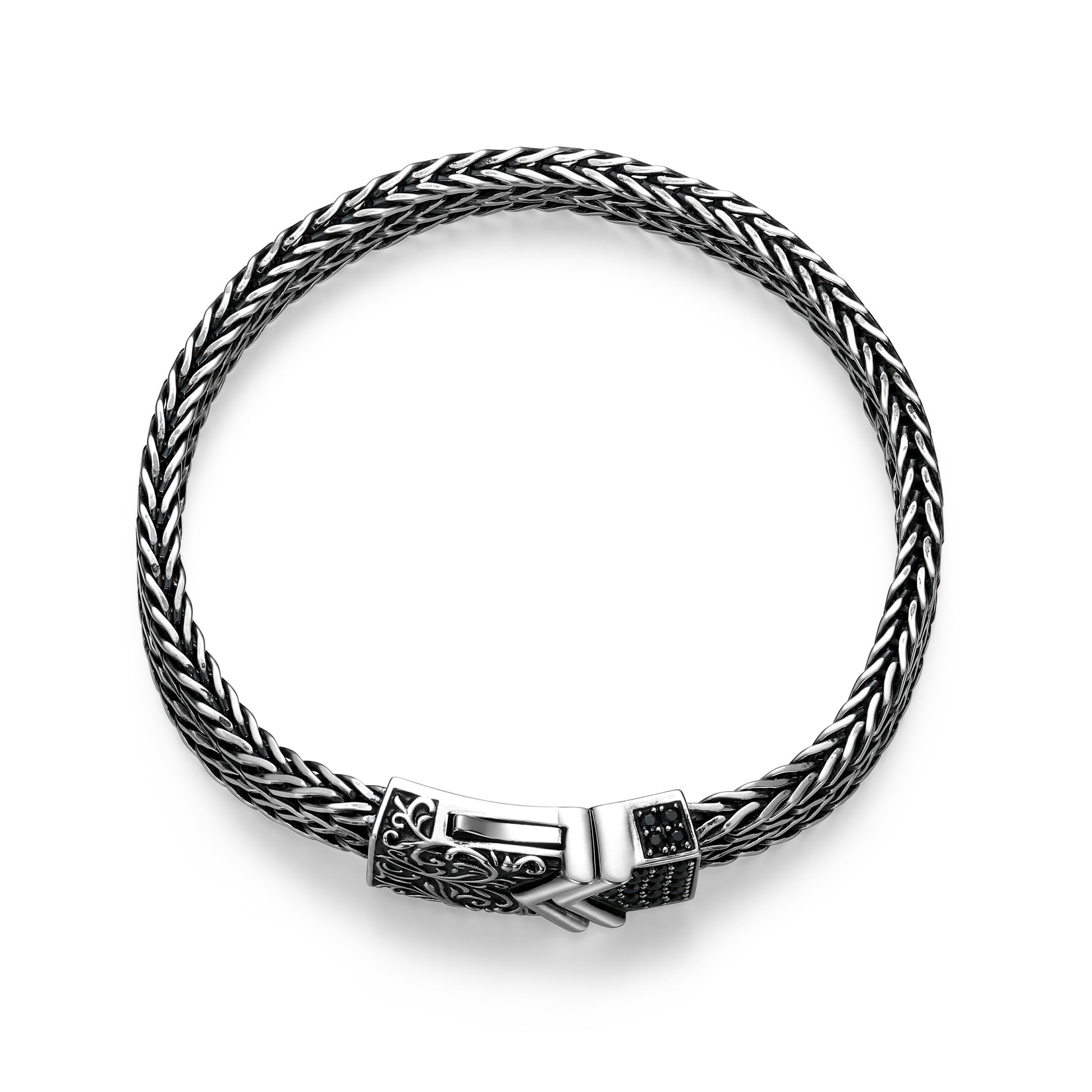 Chisel & Chevron Genuine Black Sapphire Pave Bracelet in Oxidized Rhodium-Plated Sterling Silver | ethos
