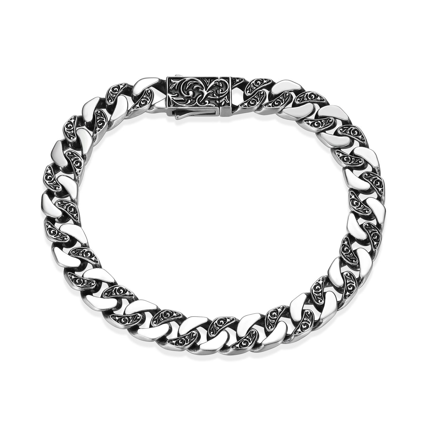 Chisel Contrast Cuban Link Chain Bracelet in Oxidized Rhodium-Plated Sterling Silver | ethos