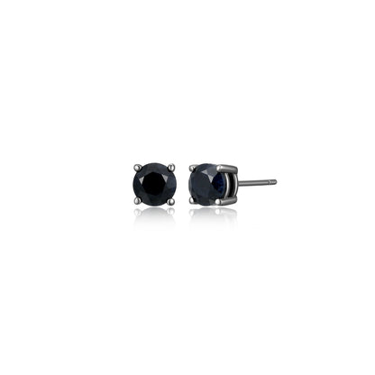 Basic Gunmetal Sterling Silver and Black Sapphire Stud Earrings - UE24B | ethos