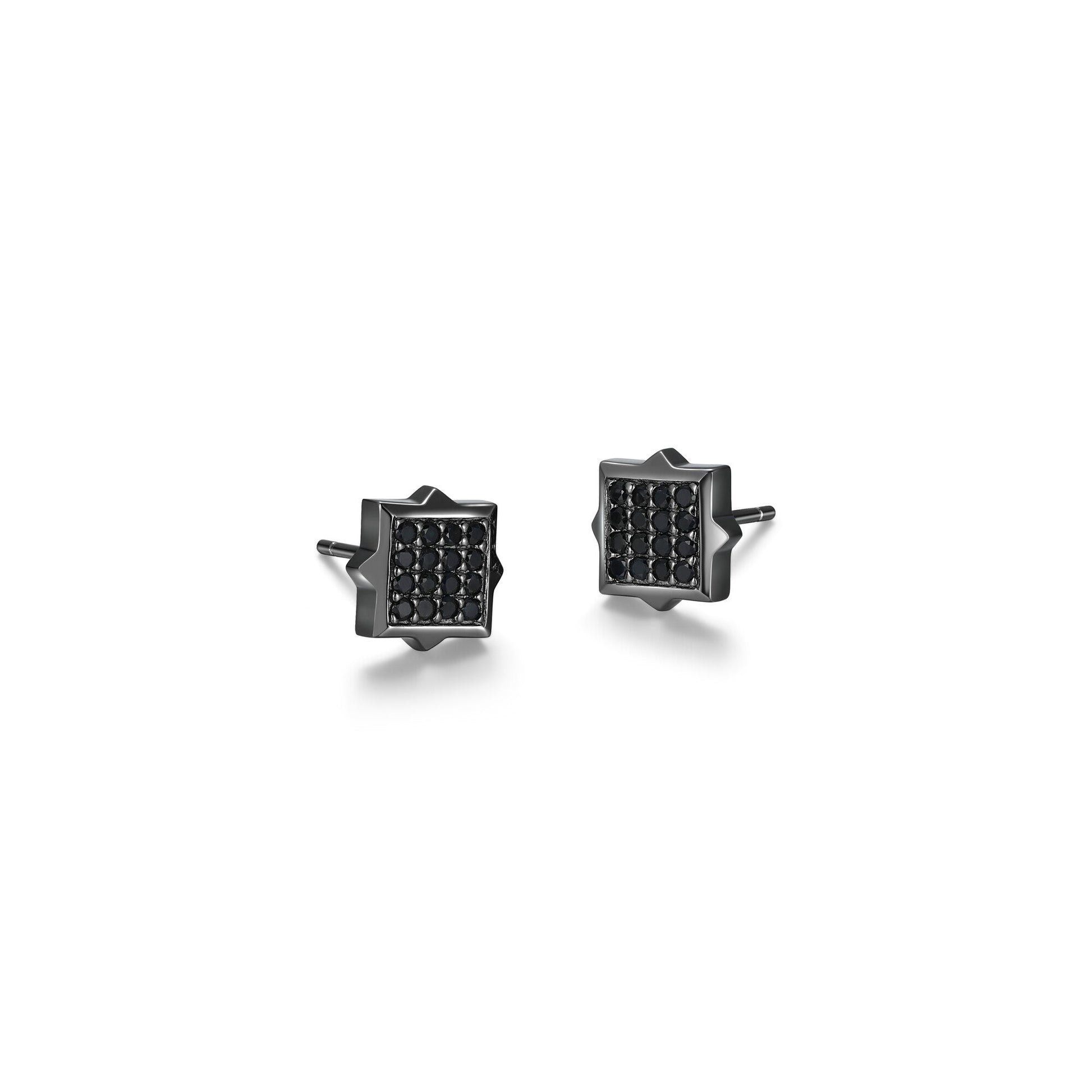 Black Ice Gunmetal Sterling Silver and Black Sapphire Square Stud Earrings - UE18 | ethos