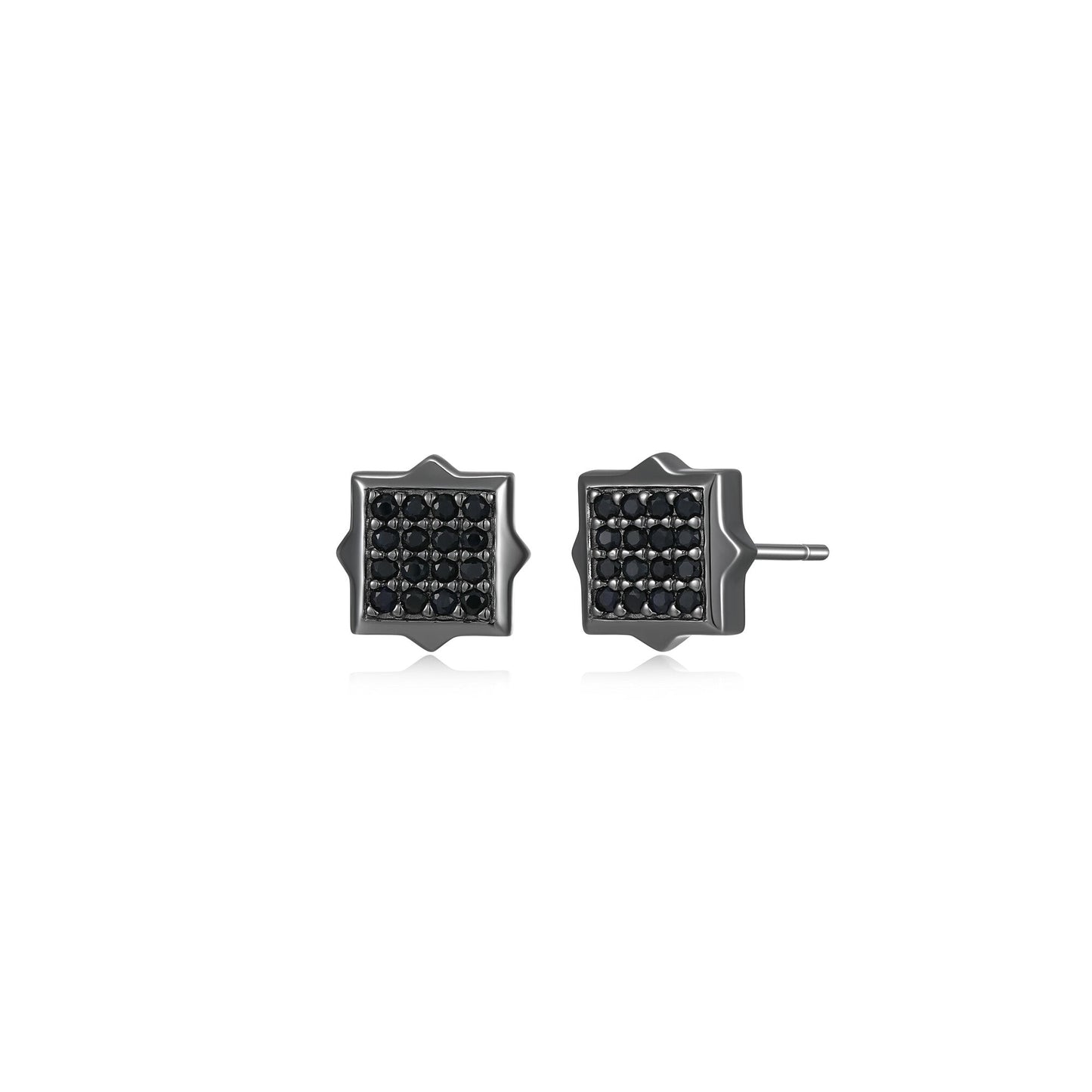 Black Ice Gunmetal Sterling Silver and Black Sapphire Square Stud Earrings - UE18 | ethos