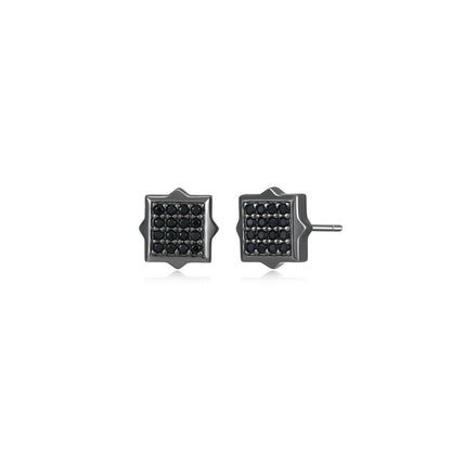 Black Ice Gunmetal Sterling Silver and Black Sapphire Square Stud Earrings - UE18 | ethos