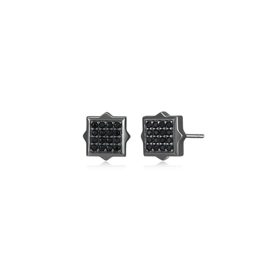 Black Ice Gunmetal Sterling Silver and Black Sapphire Square Stud Earrings - UE18 | ethos