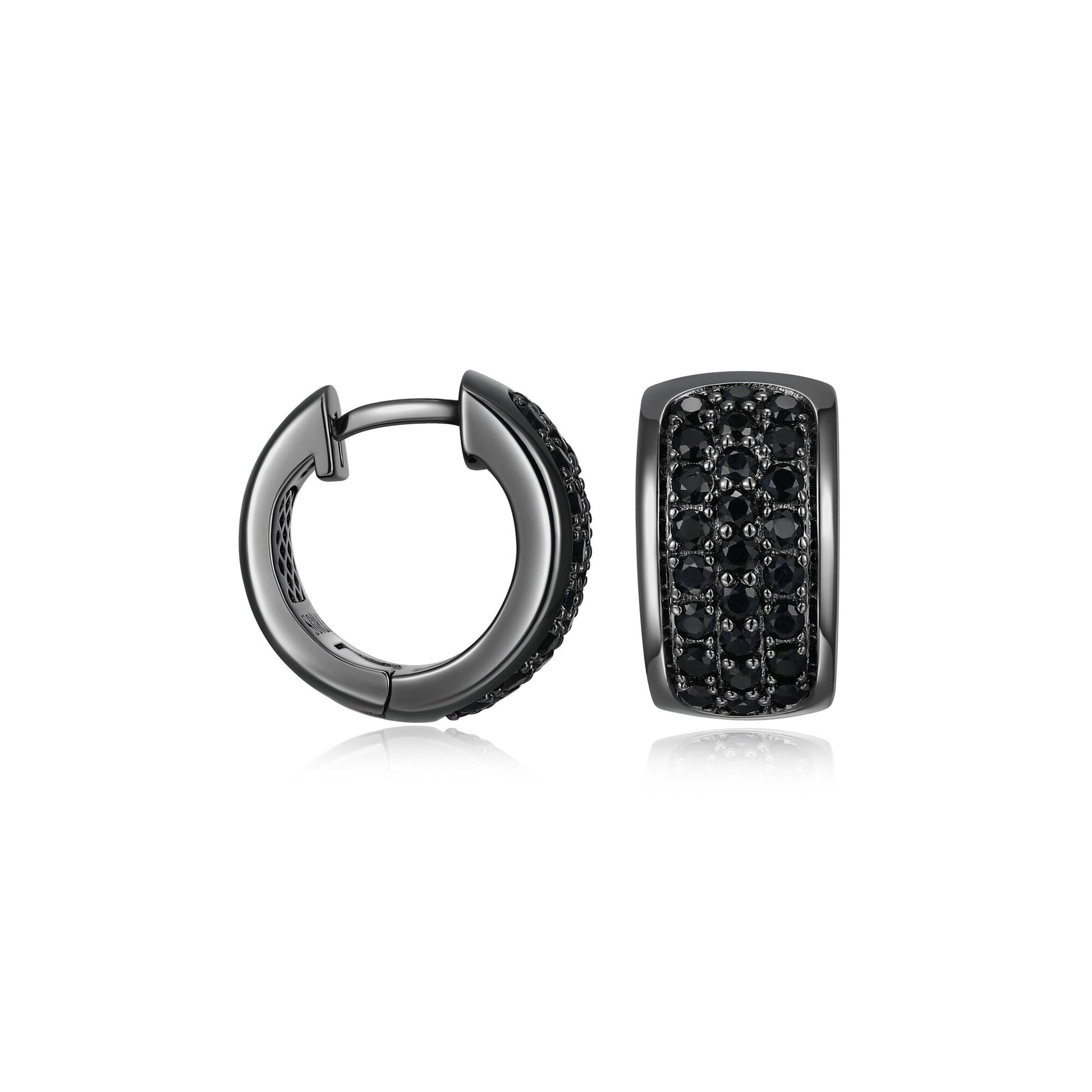 Black Ice Gunmetal Sterling Silver and Black Sapphire Hoop Earrings - UE15 | ethos