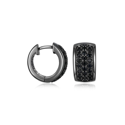 Black Ice Gunmetal Sterling Silver and Black Sapphire Hoop Earrings - UE15 | ethos