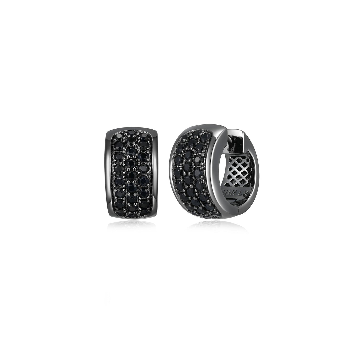 Black Ice Gunmetal Sterling Silver and Black Sapphire Hoop Earrings - UE15 | ethos