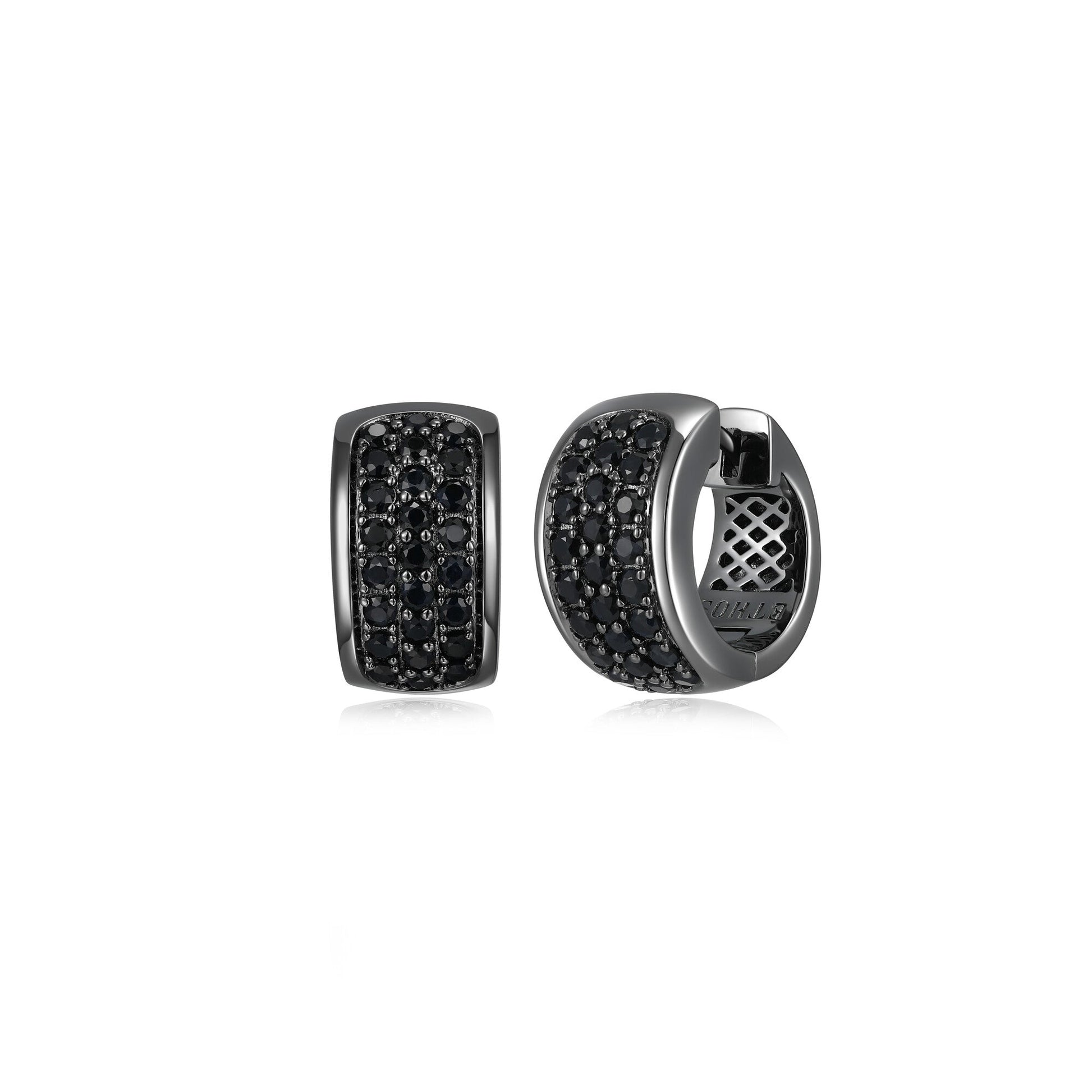 Black Ice Gunmetal Sterling Silver and Black Sapphire Hoop Earrings - UE15 | ethos