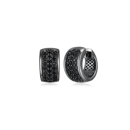 Black Ice Gunmetal Sterling Silver and Black Sapphire Hoop Earrings - UE15 | ethos