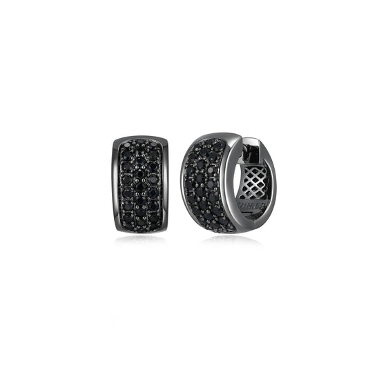 Black Ice Gunmetal Sterling Silver and Black Sapphire Hoop Earrings - UE15 | ethos