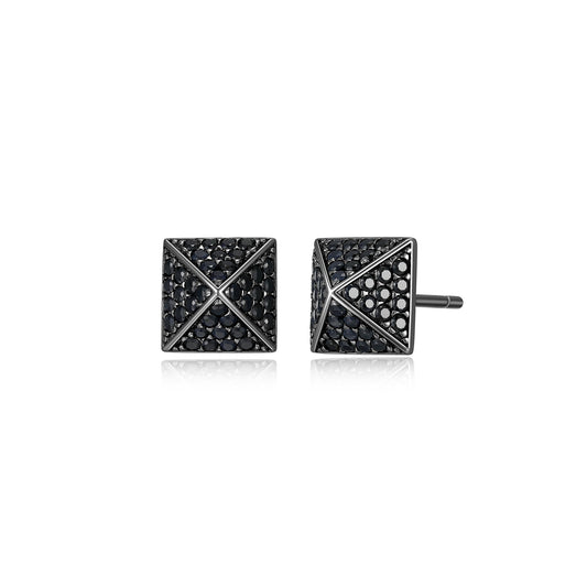 Black Ice Gunmetal Sterling Silver and Black Sapphire Pyramid Stud Earrings - UE16 | ethos