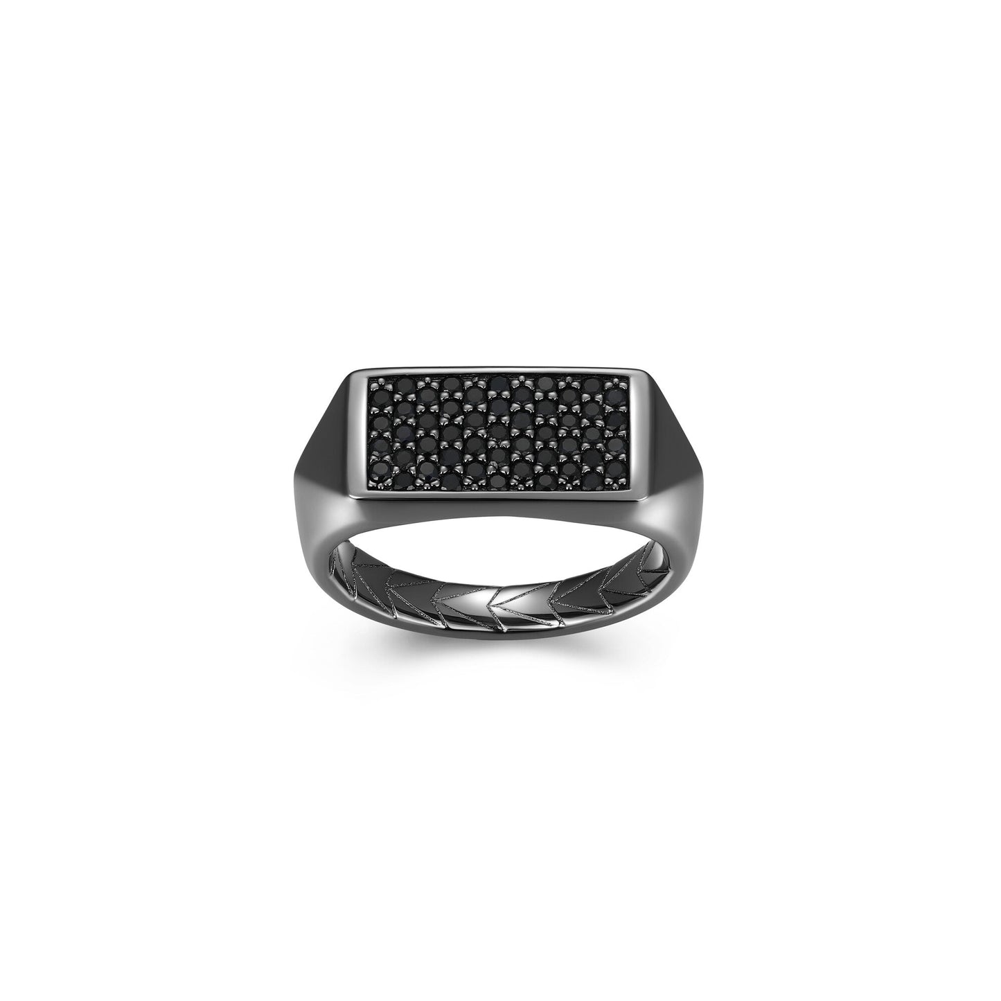 Black Ice Gunmetal Sterling Silver and Black Sapphire Rectangular Signet Ring - UR17 | ethos