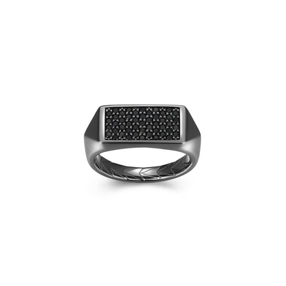 Black Ice Gunmetal Sterling Silver and Black Sapphire Rectangular Signet Ring - UR17 | ethos