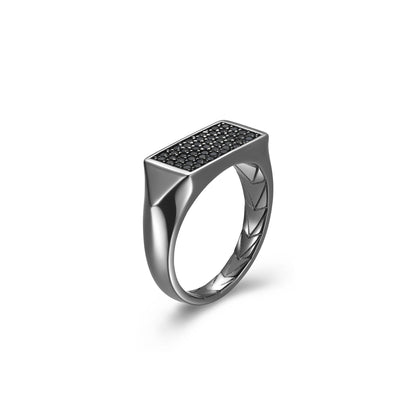 Black Ice Gunmetal Sterling Silver and Black Sapphire Rectangular Signet Ring - UR17 | ethos