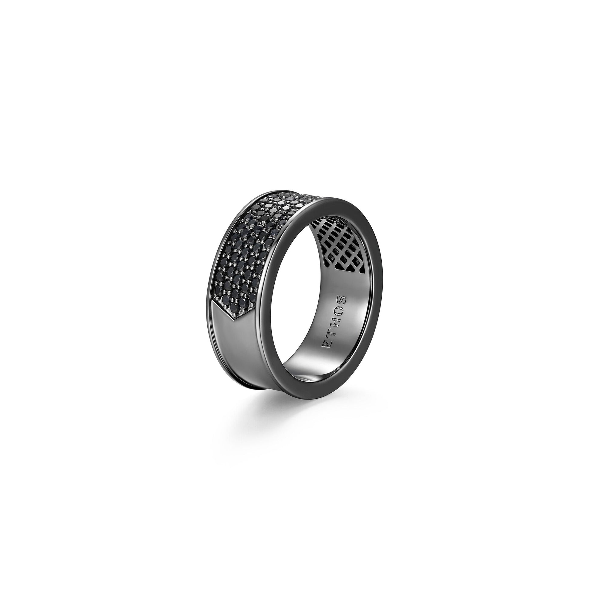 Black Ice Gunmetal Sterling Silver and Black Sapphire Band Ring - UR09 | ethos