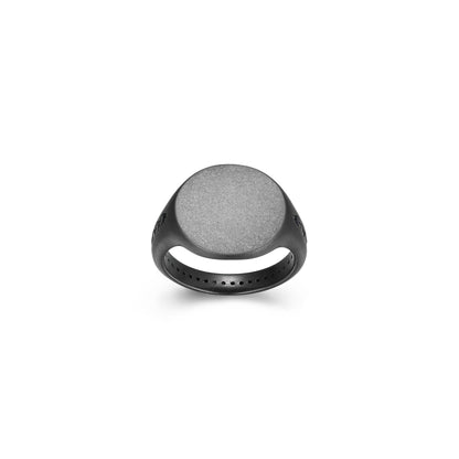 Black Ice Gunmetal Sterling Silver and Black Sapphire Round Signet Ring - UR10 | ethos