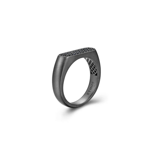 Black Ice Gunmetal Sterling Silver and Black Sapphire Oval Signet Ring - UR11 | ethos