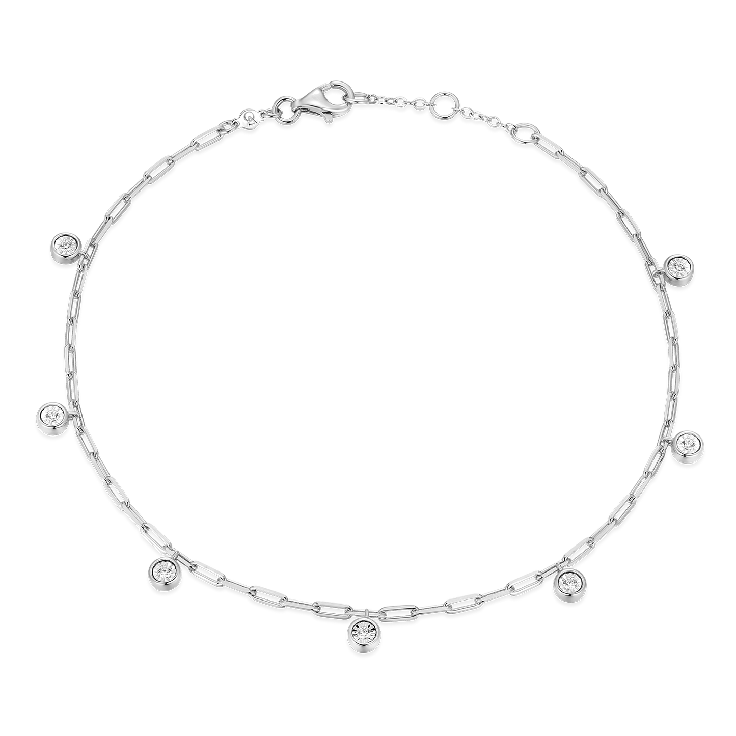Dangle Station Lab-Created Diamond Mini Paperclip Anklet in Rhodium-Plated Sterling Silver | M by Monte Luna